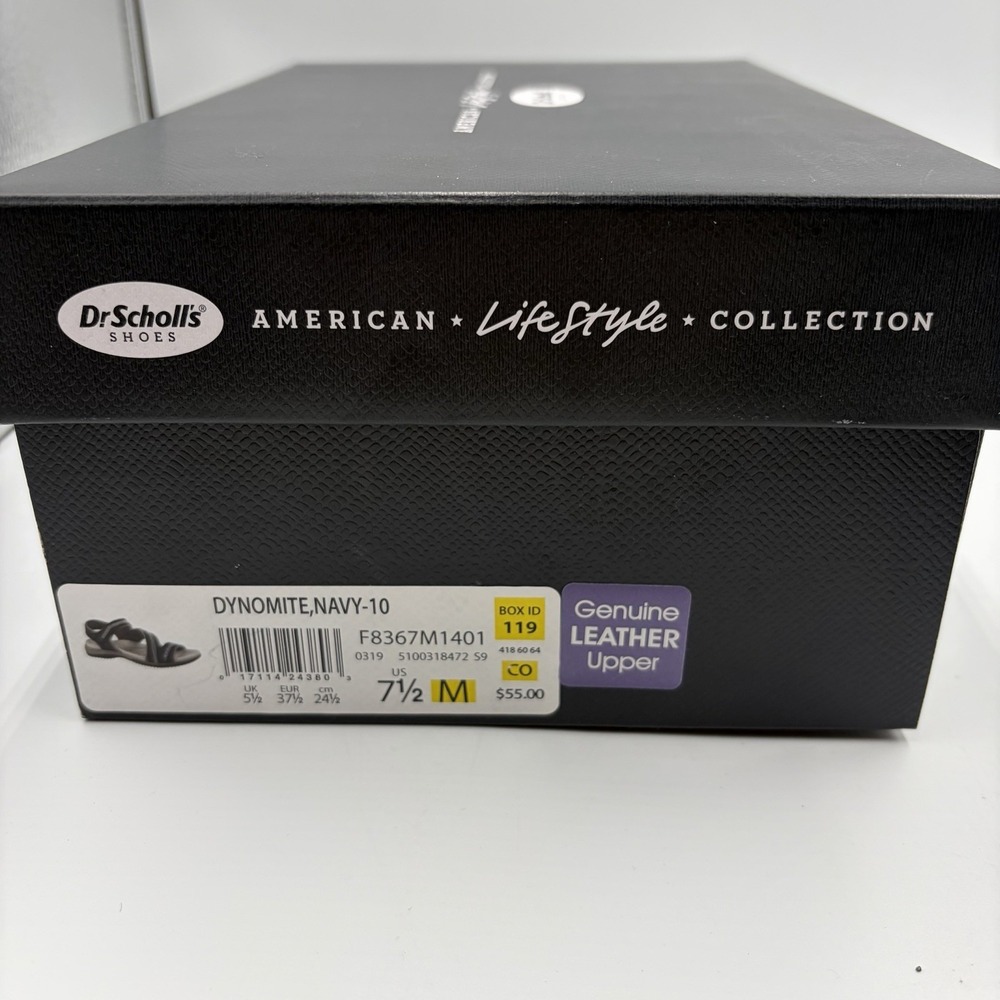 Dr. Scholl's Women's Dynamite Navy -10 Sandal 7.5 Gel‎ Leather Upper Top - Picture 2 of 8